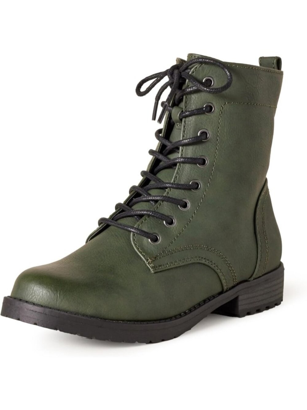 Green Combat Ankle Boots for Women Lace-up Side Zipper Platform Lug Sole Booties